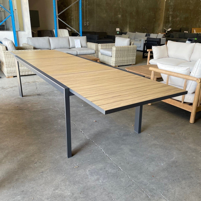 GOOD Eclipse Table Ext Wood Look -Gunmetal discounted furniture in Adelaide