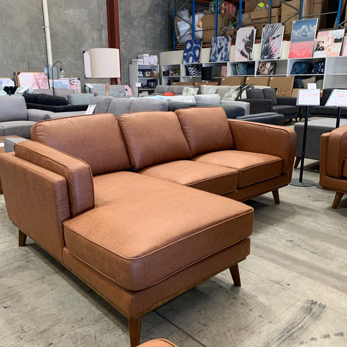 Australian Furniture Warehouse Dahlia LHF 3 Seat with Chaise - Soft Tan fabric discounted furniture in Adelaide