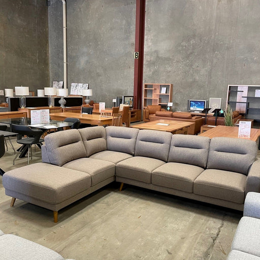 CORAL Harlow 3seat + Chaise LHF- Cocoa discounted furniture in Adelaide