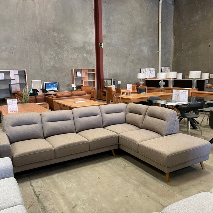 CORAL Harlow 3seat  Chaise RHF-Cocoa discounted furniture in Adelaide